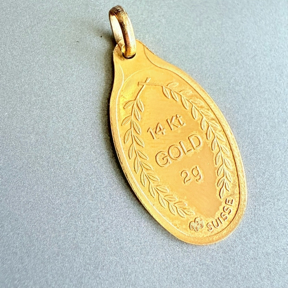 Milor 2 Gram Lady Fortuna PAMP Suisse Gold Bar 14k Gold Pendant w/ Packaging - Picture 5 of 6